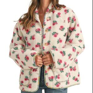 Mable Fleece Floral Jacket with Contrast Trim